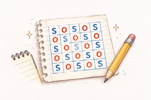 SOS notebook game illustration